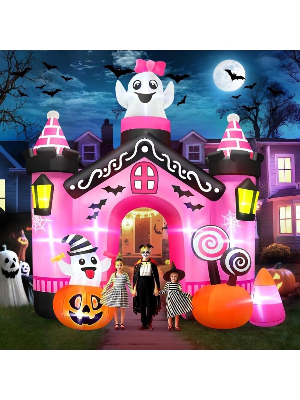 🎃 11 FT Halloween Inflatables Ghost Archway Pink Castle Blow Up Yard Decor